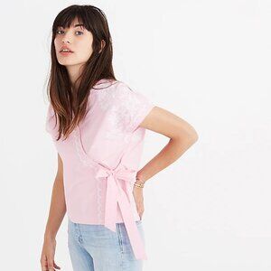 Madewell Embroidered Side-Tie Wrap Top (in Petal Pink)